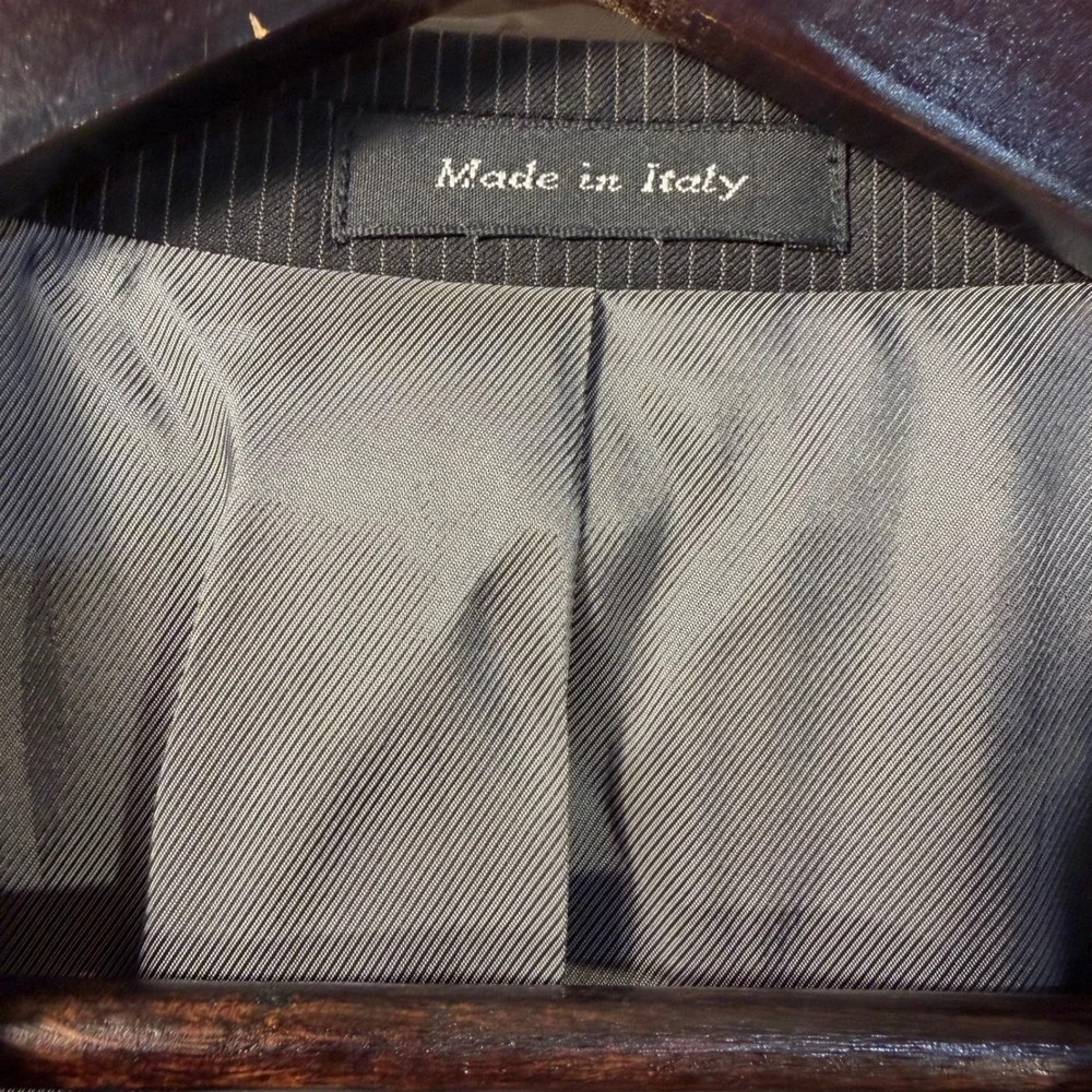 Tiglio‎ Luxe Blazer 42L Super 150s Wool Italy Black  Pinstripe Mens Sport Jacket